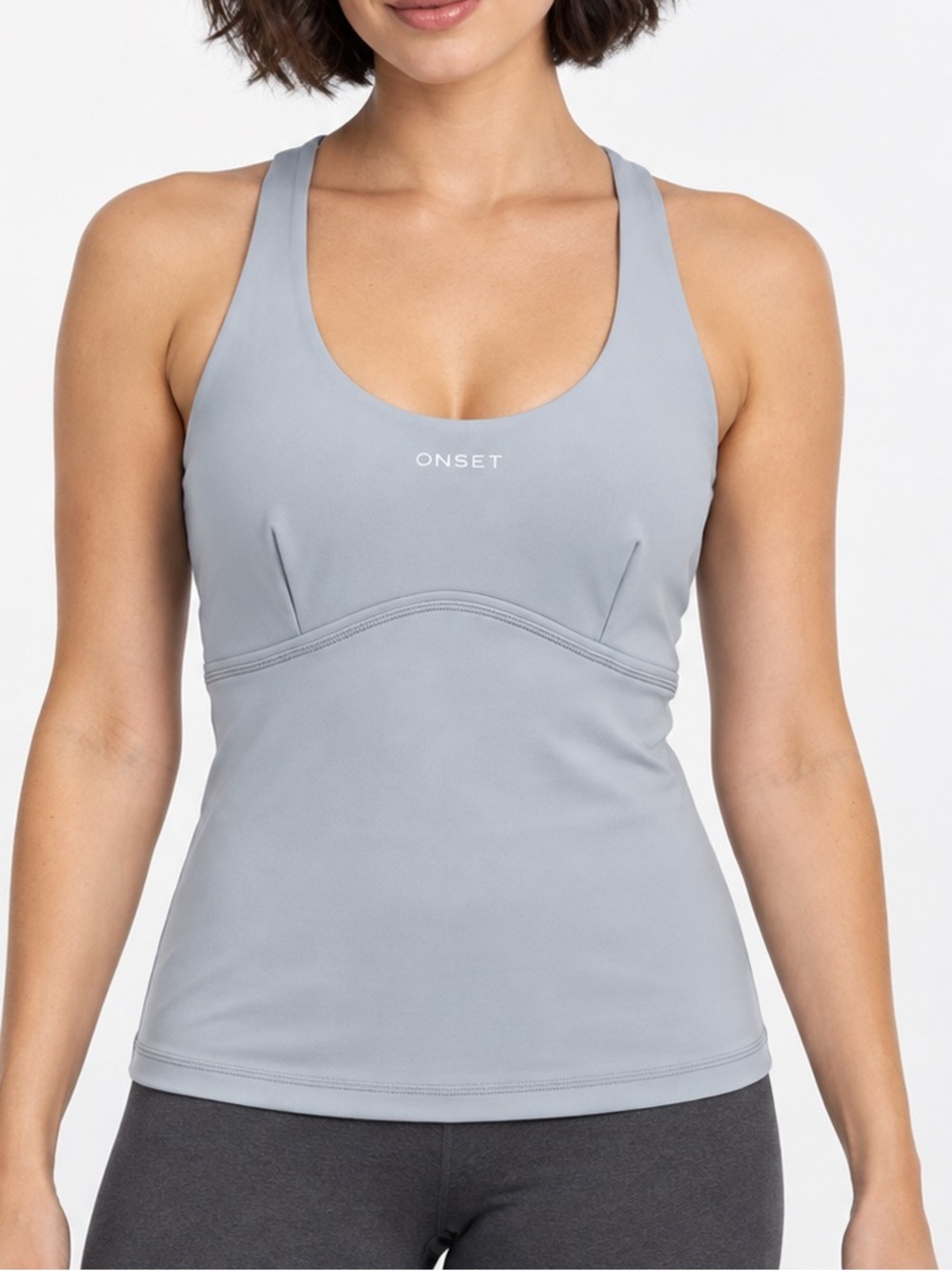 Light Gray Racerback Tank Top ONSET Large Built In Bra Yoga Pilates Athletic NWT